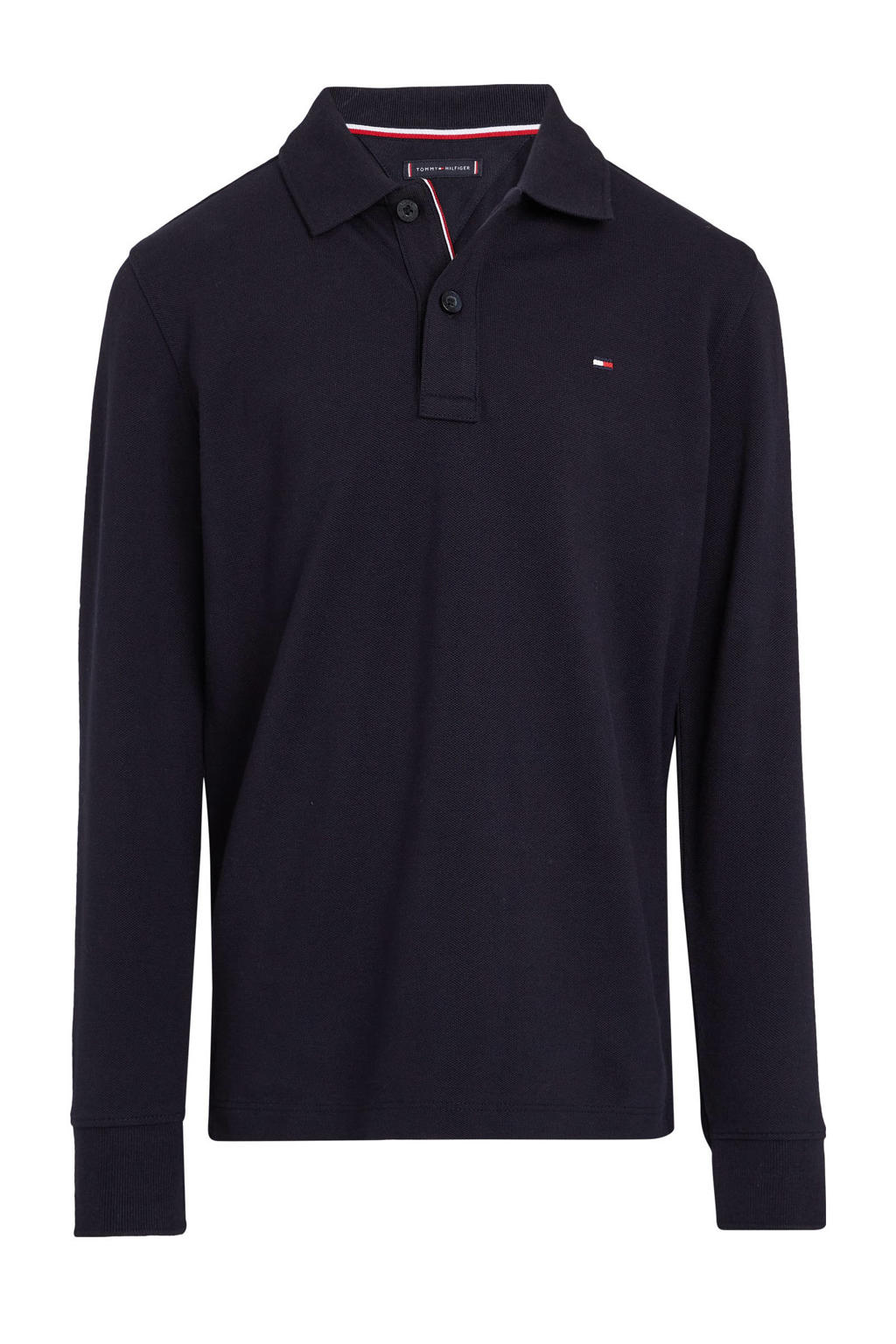 Blauwe jongens Tommy Hilfiger longsleeve van katoen met effen, lange mouwen en polo kraag