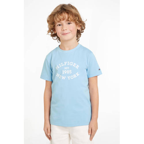 Tommy Hilfiger T-shirt met printopdruk lichtblauw Jongens Katoen Ronde hals 122