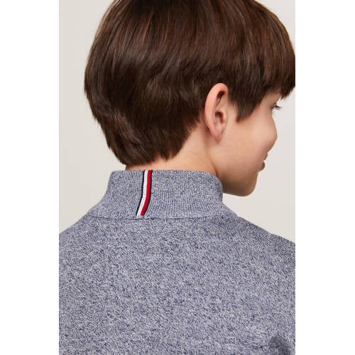 Tommy Hilfiger gemêleerde trui donkerblauw wit Jongens Katoen Opstaande kraag 176