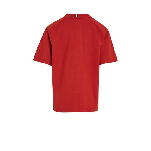 Tommy Hilfiger T-shirt met logo helderrood Jongens Katoen Ronde hals Logo 104