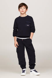 thumbnail: Blauwe jongens Tommy Hilfiger cargobroek van katoen met elastische tailleband met koord en effen