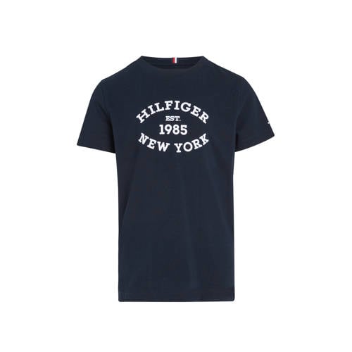 Tommy Hilfiger T-shirt met printopdruk donkerblauw/wit Jongens Katoen Ronde hals - 104