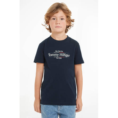 Tommy Hilfiger T-shirt met printopdruk marineblauw Jongens Katoen Ronde hals 152