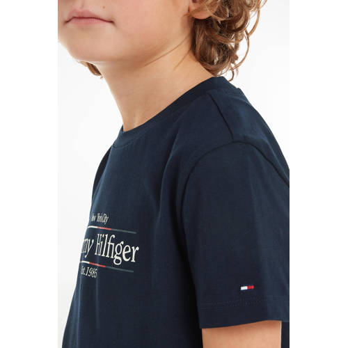 Tommy Hilfiger T-shirt met printopdruk marineblauw Jongens Katoen Ronde hals 152
