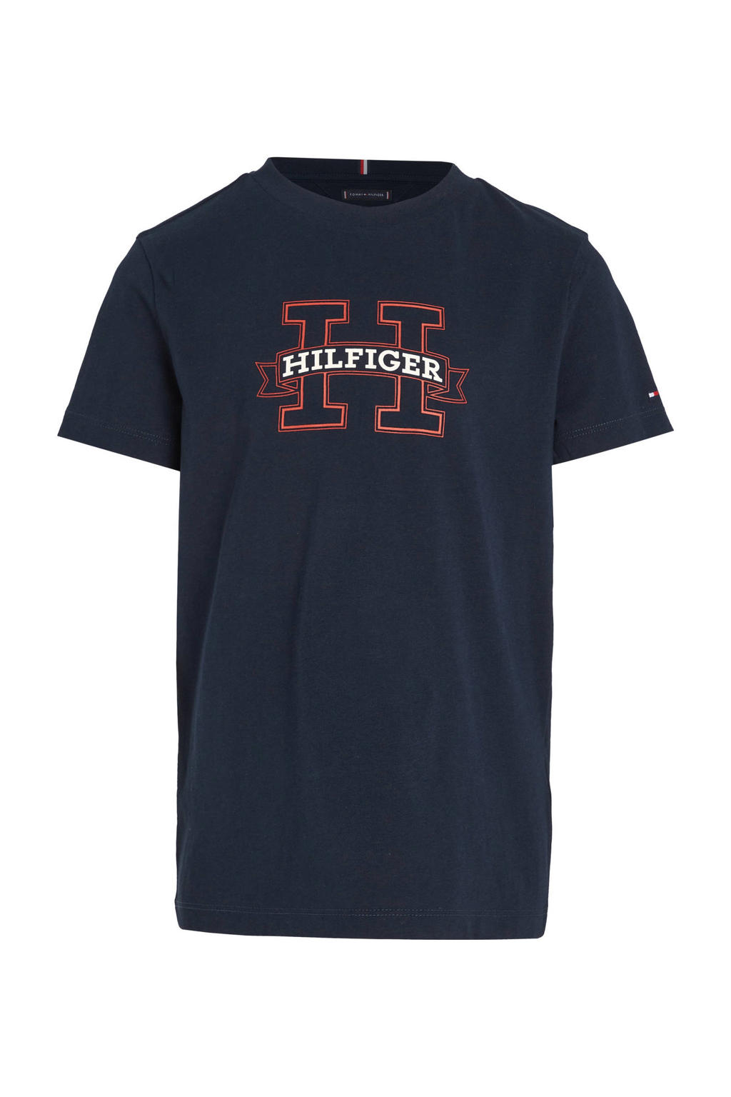 Blauwe jongens Tommy ilfiger T-shirt van katoen met printopdruk, korte mouwen en ronde hals