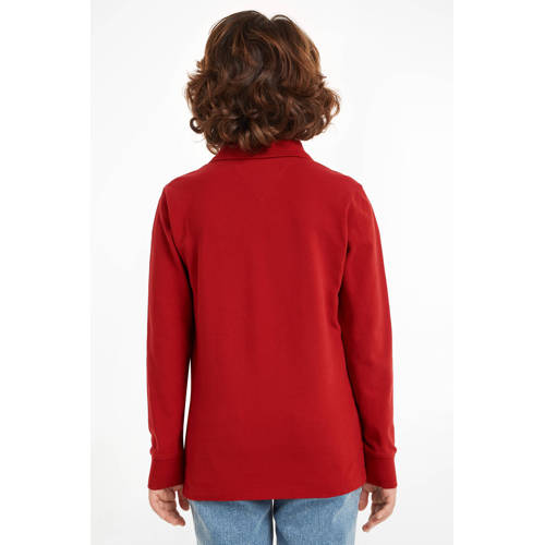 Tommy Hilfiger longsleeve bruin Polo Rood Jongens Katoen Polokraag Effen 176