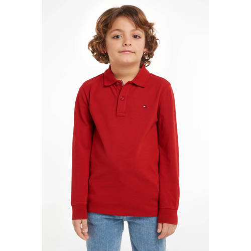 Tommy Hilfiger longsleeve bruin Polo Rood Jongens Katoen Polokraag Effen 176