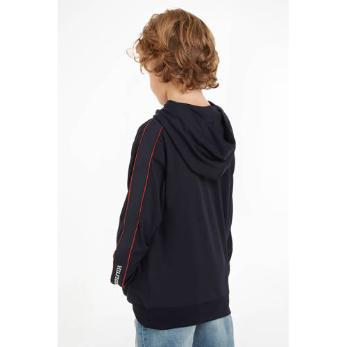 Tommy Hilfiger hoodie met contrastbies donkerblauw rood Sweater Jongens Viscose Capuchon 140