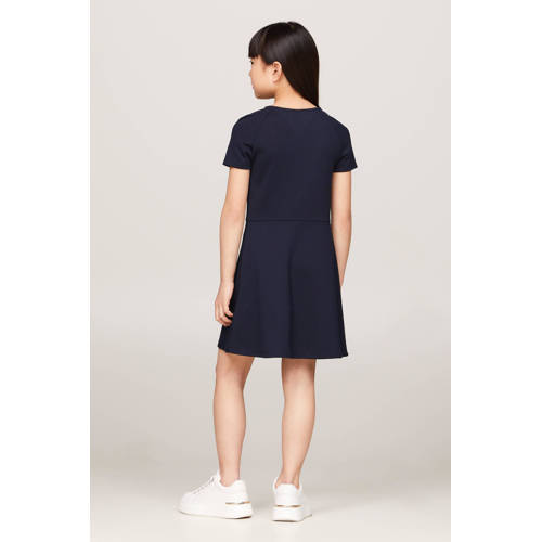 Tommy Hilfiger jurk met logo donkerblauw Meisjes Polyester Ronde hals Logo 128