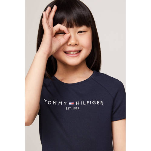 Tommy Hilfiger jurk met logo donkerblauw Meisjes Polyester Ronde hals Logo 128