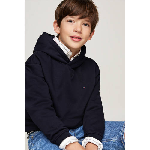 Tommy Hilfiger gemêleerde hoodie donkerblauw Sweater Effen 110