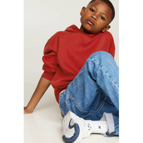 Tommy Hilfiger gemêleerde hoodie rood Sweater Effen 176