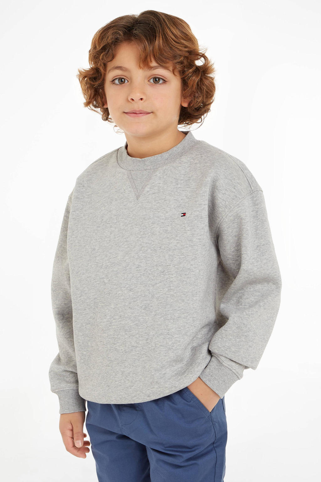 Grijze jongens en meisjes Tommy Hilfiger gemêleerde sweater met lange mouwen en ronde hals