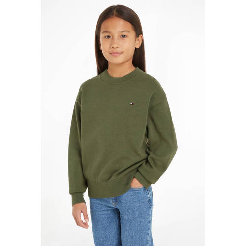 Tommy Hilfiger sweater olijfgroen Jongens Katoen 164