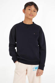 thumbnail: Blauwe jongens en meisjes Tommy Hilfiger sweater met effen, lange mouwen en ronde hals