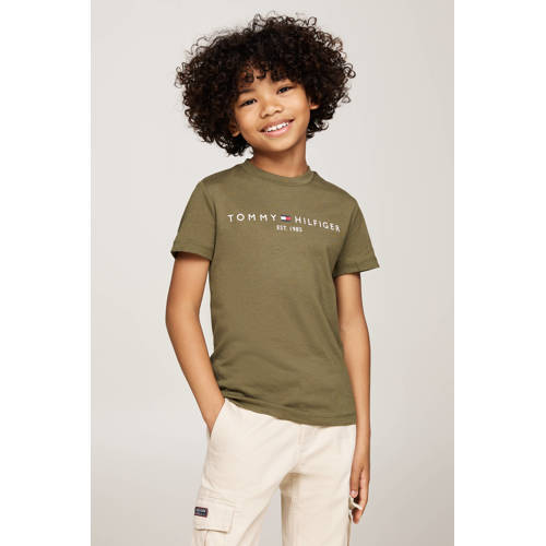 Tommy Hilfiger T-shirt U ESSENTIAL met logo Groen Jongens Meisjes Katoen Ronde hals 152