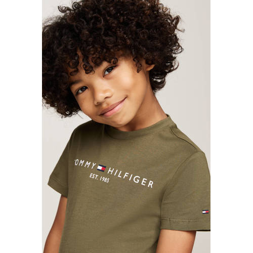 Tommy Hilfiger T-shirt U ESSENTIAL met logo Groen Jongens Meisjes Katoen Ronde hals 152