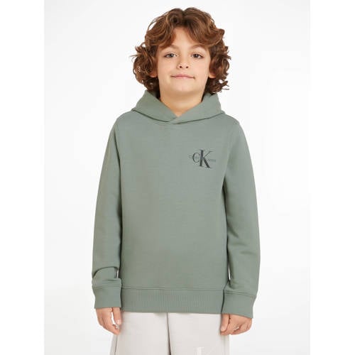 Calvin Klein Jeans hoodie met logo Sweater Groen Jongens Katoen Capuchon 176