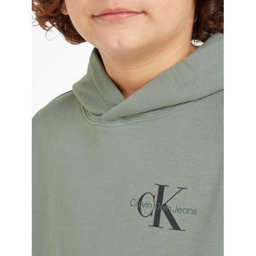 Calvin Klein Jeans hoodie met logo Sweater Groen Jongens Katoen Capuchon 176