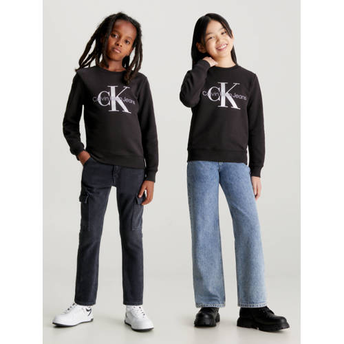 Calvin Klein sweater Terry met logo zwart Jongens Meisjes Polyester Ronde hals 176