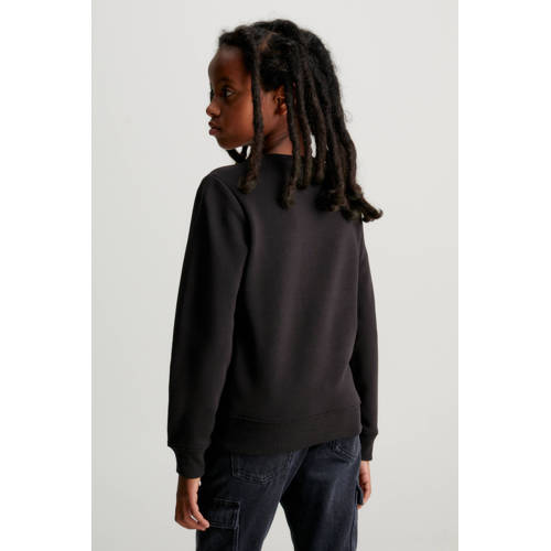 Calvin Klein sweater Terry met logo zwart Jongens Meisjes Polyester Ronde hals 176
