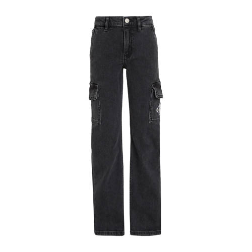 Calvin Klein high waist wide leg jeans MR STRAIGHT charcoal grey rgd Grijs Meisjes Katoen - maat 176 afbeelding