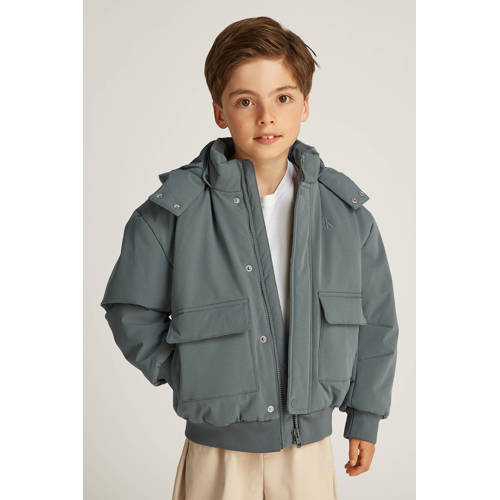 Calvin Klein jas grijs Jongens Polyester Capuchon Effen - maat 164 afbeelding