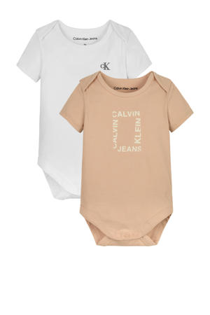 romper -set van 2 rozezand/wit