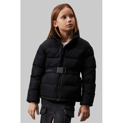 Calvin Klein gewatteerde jas zwart Meisjes Polyester Opstaande kraag Effen 140