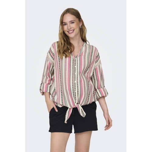 ONLY MATERNITY zwangerschapsblouse OLMLOUISE met all over print roze/ecru Dames Katoen V-hals