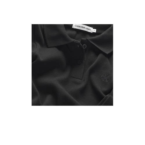 Calvin Klein polo RIB SLIM zwart Meisjes Stretchkatoen Polokraag Effen 164