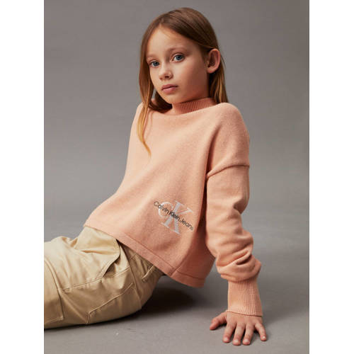 Calvin Klein trui perzik Roze Meisjes Katoen Opstaande kraag Effen 128