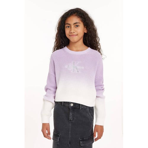 Calvin Klein trui lila wit Paars Meisjes Katoen Ronde hals Meerkleurig 176