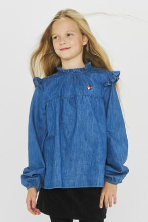 Top Roanne met borduursel blauw