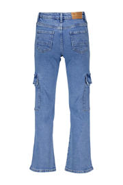 thumbnail: Medium blue denim meisjes America Today cargobroek van stretchdenim met rits- en knoopsluiting en effen
