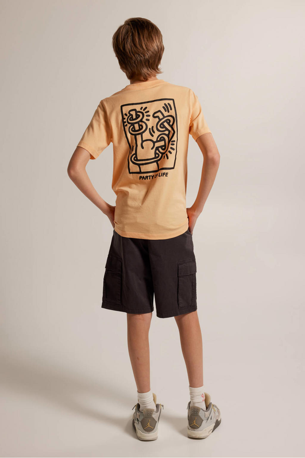 Oranje jongens America Today T-shirt perzik van katoen met backprint, korte mouwen en ronde hals