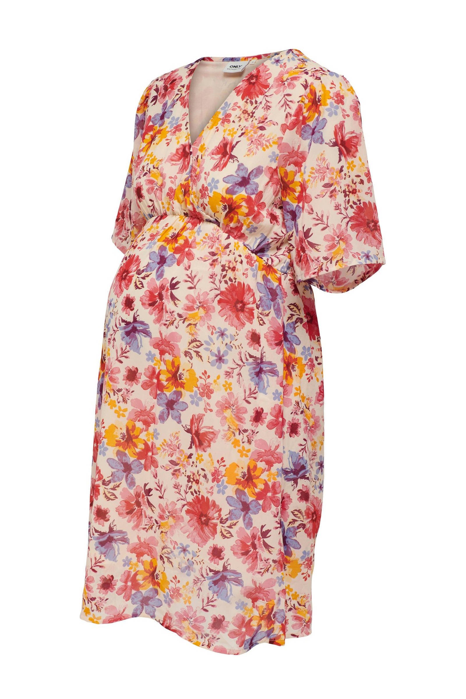 ONLY MATERNITY gebloemde jurk OLMSTAR roze paars oranje kleertjes