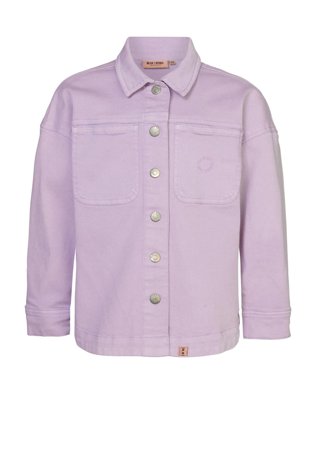Paarse meisjes Blue Rebel sweater Ilou van katoen met effen, lange mouwen, klassieke kraag en drukknoopsluiting