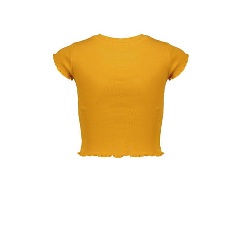America Today T-shirt geel Meisjes Stretchkatoen Ronde hals Effen 122 128