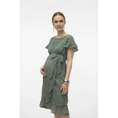 VERO MODA MATERNITY crochet zwangerschapsjurk VMMHONEY groen Dames Katoen Ronde hals L