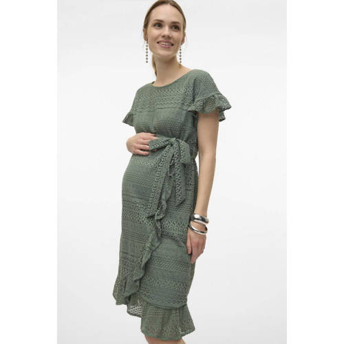 VERO MODA MATERNITY crochet zwangerschapsjurk VMMHONEY groen Dames Katoen Ronde hals L