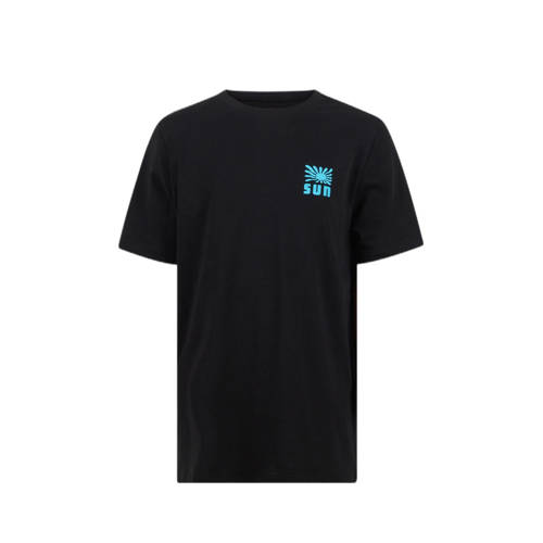 Shoeby T-shirt met backprint zwart/blauw Jongens Katoen Ronde hals Backprint