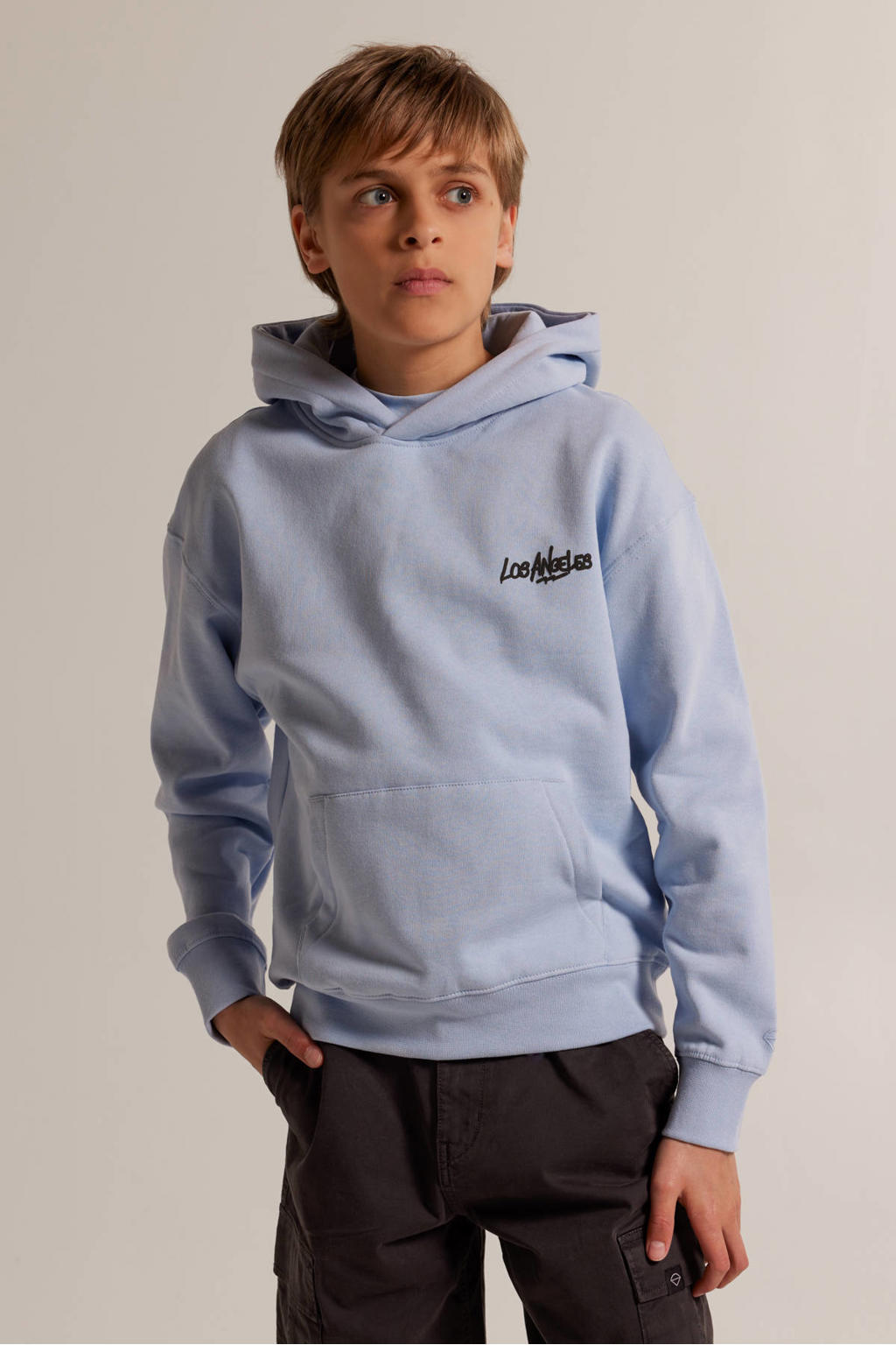 America Today hoodie met backprint babyblauw