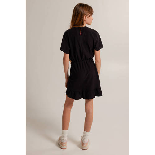 America Today jurk zwart Meisjes Polyester V-hals Effen 134 140
