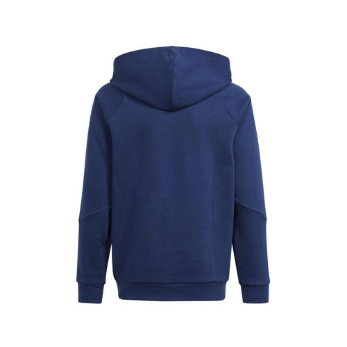 Adidas Performance Junior sporthoodie Tiro24 donkerblauw wit Sportsweater Jongens Meisjes Katoen Capuchon 128