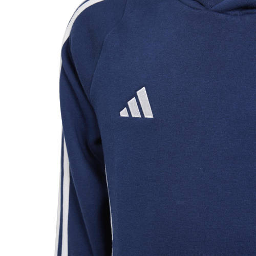 Adidas Performance Junior sporthoodie Tiro24 donkerblauw wit Sportsweater Jongens Meisjes Katoen Capuchon 128