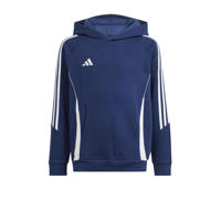 thumbnail: Donkerblauw en witte jongens en meisjes adidas Performance Junior sporthoodie Tiro24 van katoen met strepenprint, lange mouwen en capuchon