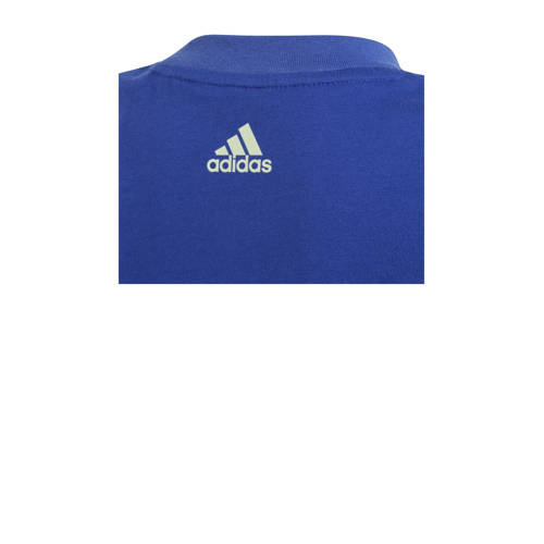 Adidas Sportswear T-shirt + short blauw grijs melange Shirt + broek Jongens Meisjes Katoen Ronde hals 116