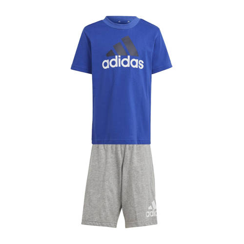 adidas Sportswear T-shirt + short blauw/grijs melange Shirt + broek Jongens/Meisjes Katoen Ronde hals - 104