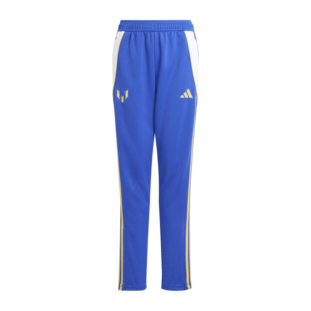 Blauw en witte jongens en meisjes adidas Performance Junior sportbroek Messi van polyester met regular fit, elastische tailleband met koord en meerkleurige print